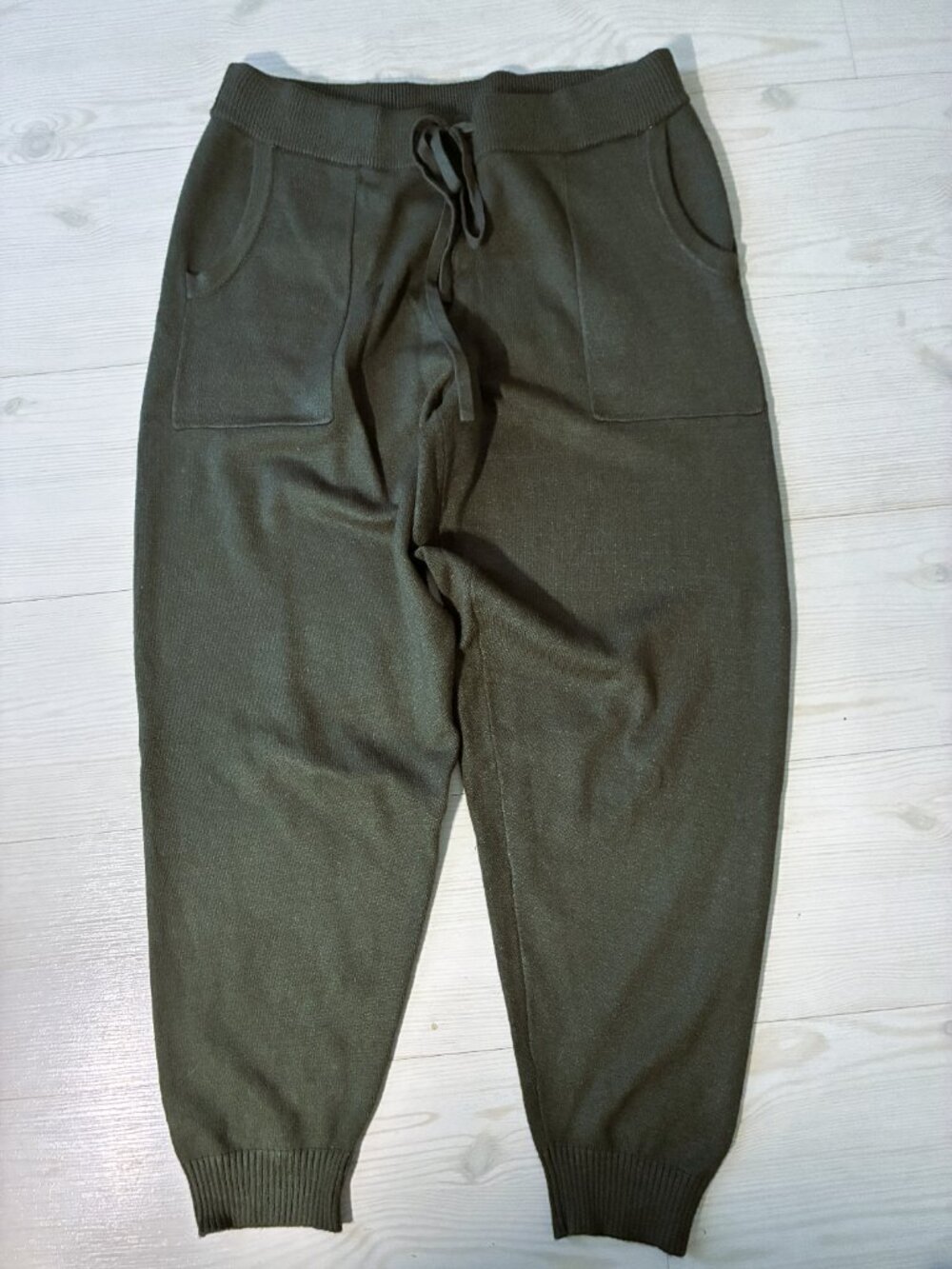 Roots Olive Green Knit Lounge Women's Jogger Pants Drawstring Pockets Size Large